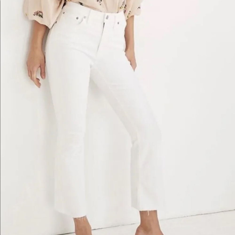 MADEWELL Cali Demi Boot Jeans Pure White Raw Hem High Rise Mini Flare 24